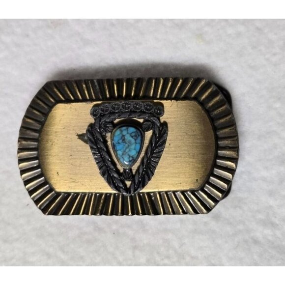 Vintage Belt Buckle with Turquoise Arrow Shaped Stone Design - Picture 1 of 5